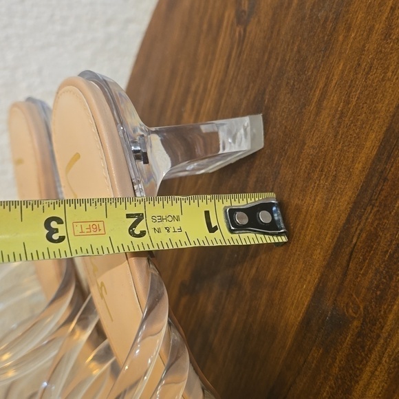 LULU'S Womens Clear Strappy Nude HEELS slip on Neutral Minimalist Sz.8.5 - Picture 10 of 11